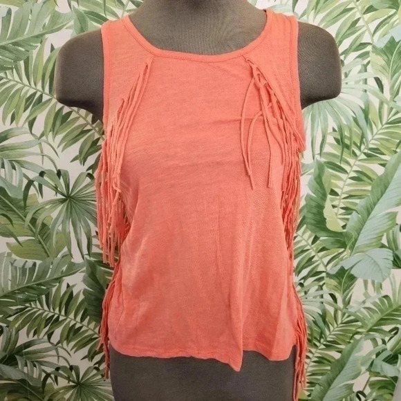 Girls Bright Orange Western Tank Top W/ Fringe - Picture 1 of 3